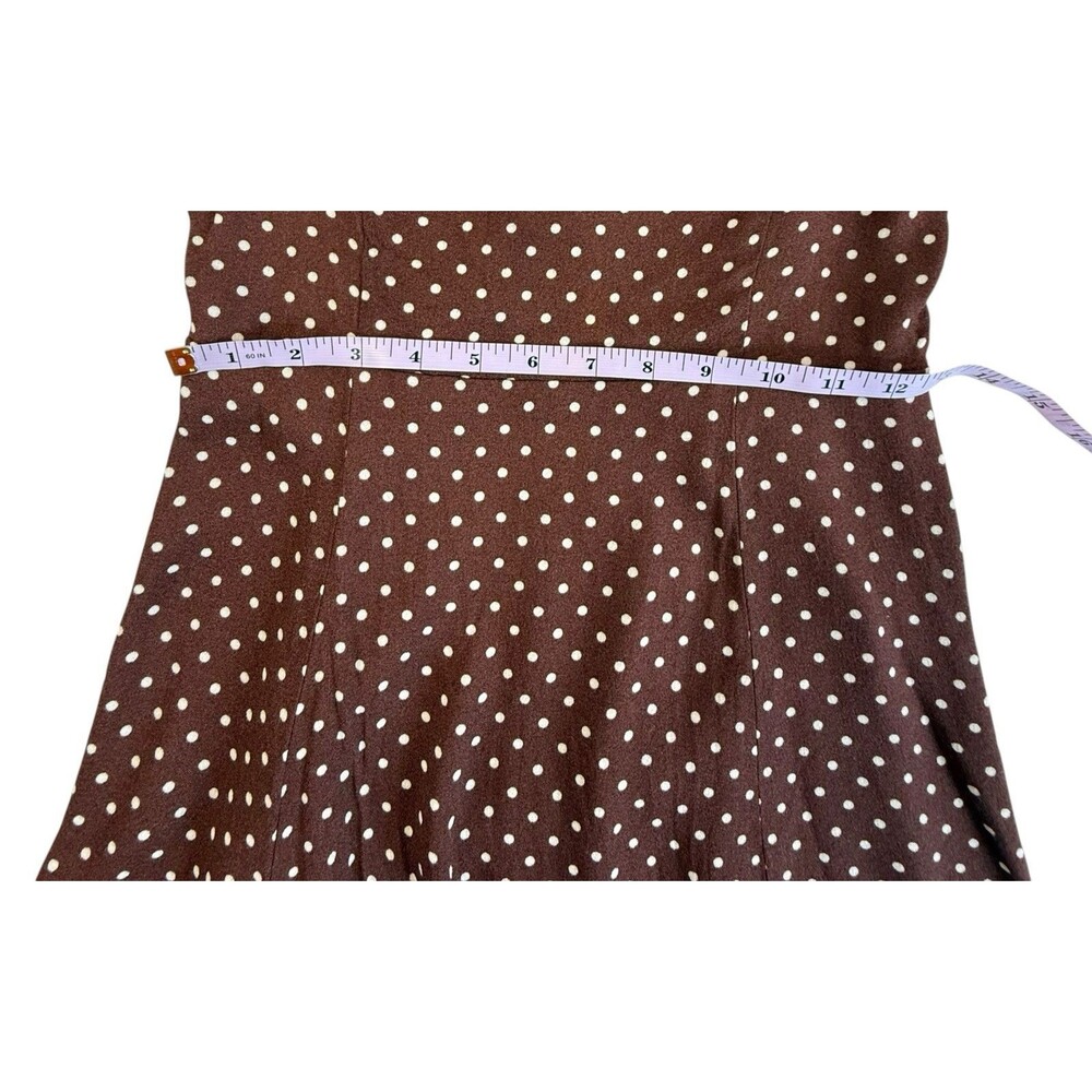 Reformation Sarah Polka Dot Mini Dress Size 8 Brown Shoulder Ties Skater Strappy - Picture 8 of 9